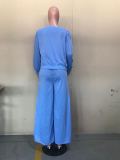 Women's Sexy Casual Solid Round Neck Lace-Up Sleeve Two-Piece Pants Set