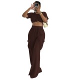 Women's Fashion Casual Solid Textured Two-Piece Pants Set
