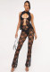 Women Spring Sexy Lace Hollow-Out Mesh Top and Pant Two-Piece Set