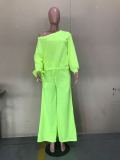 Women's Sexy Casual Solid Round Neck Lace-Up Sleeve Two-Piece Pants Set