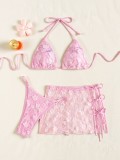 Women Bikini Sequin Lace-Up Swimsuit Three-Piece
