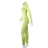 Women's Autumn Solid Stand Collar Zip-Up Sports Jacket and Pants Fitness Set