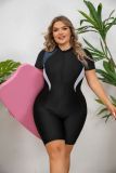 Plus Size Women's Short Sleeve Zip-Up Square Leg Surfing Swimsuit