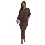 Women's Comfortable Style One-Shoulder Bat Sleeve Two-Piece Pants Set