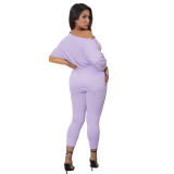 Women's Comfortable Style One-Shoulder Bat Sleeve Two-Piece Pants Set
