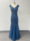 Women Sequin V-Neck Patchwork Formal Party Mermaid Evening Dress