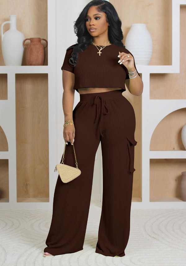 Women's Fashion Casual Solid Textured Two-Piece Pants Set