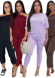 Women's Comfortable Style One-Shoulder Bat Sleeve Two-Piece Pants Set