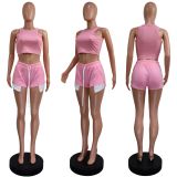 Women's Summer Sleeveless Tank Top and ide Slit Drawstring Shorts Two-Piece Set
