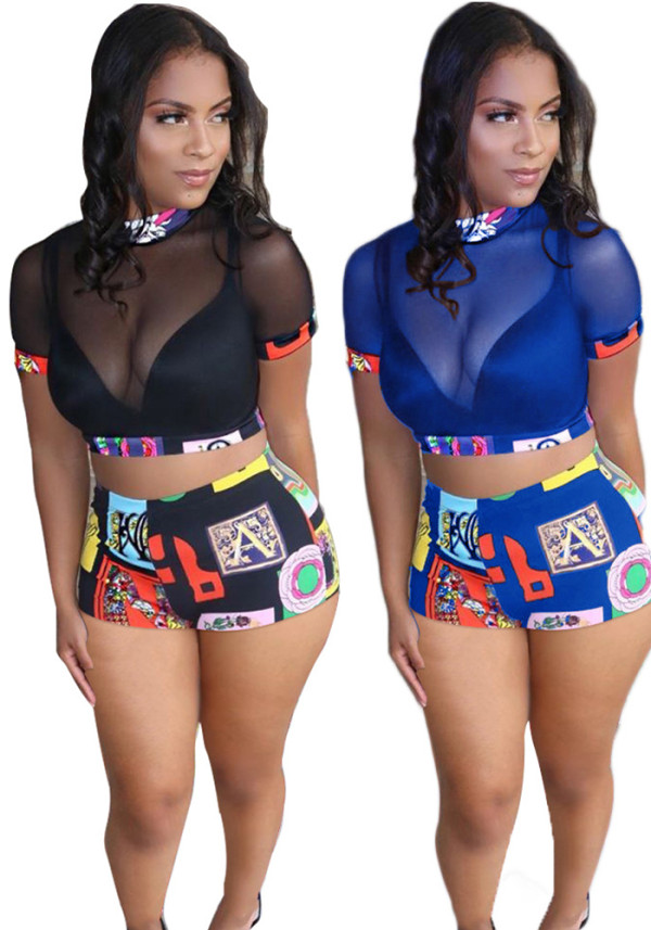 Women's Summer Floral Mesh Fashion Two-Piece Shorts Set