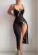 Sexy See-Through Mesh Slit Strap Low Back Long Dress Lingerie