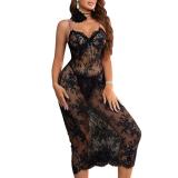 Sexy Lace Mesh See-Through Strap Tight-Fitting Long Dress Lingerie