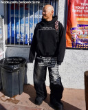 Men's Vintage Letter Print Washed Loose Street Denim Pants