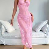 Sexy Lace Mesh See-Through Strap Tight-Fitting Long Dress Lingerie