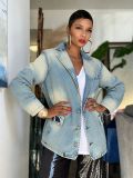 Washed Distressed Denim Blazer Jacket