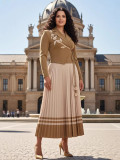 Women's Plus Size African Pleated Colorblock Slim Waist Chic Long Dress