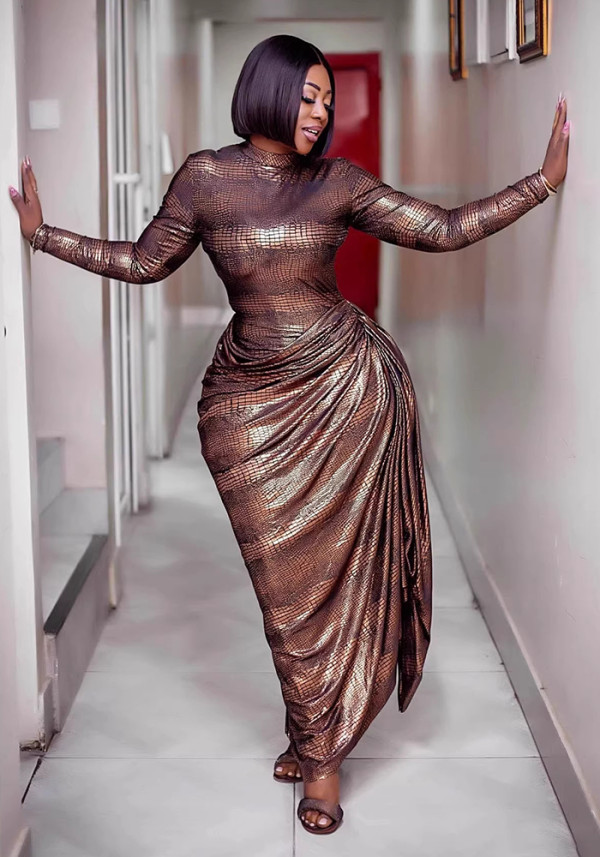 Women's Shiny Snake Print African Formal Dress