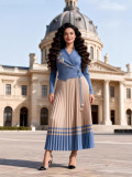 Women's Plus Size African Pleated Colorblock Slim Waist Chic Long Dress