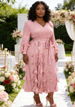 Women's Plus Size African Pleated Shiny Luxury Long Dress