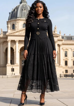 Women's Plus Size African Pleated Beaded Lace Cut-Out Chic Elegant Long Dress