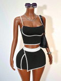 Women's Fashion Colorblock Casual Tank Top and Shorts Two-Piece Set
