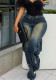 Women's Fashion Washed Distressed Straight-Leg Wide-Leg Denim Cargo Pants