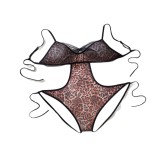 Sexy See-Through Pink Leopard Mesh Open Crotch Bodysuit