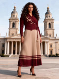 Women's Plus Size African Pleated Colorblock Slim Waist Chic Long Dress