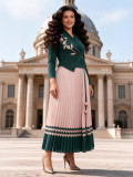Women's Plus Size African Pleated Colorblock Slim Waist Chic Long Dress