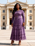 Women's Plus Size African Pleated Beaded Lace Cut-Out Chic Elegant Long Dress