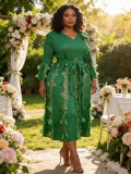 Women's Plus Size African Pleated Shiny Luxury Long Dress