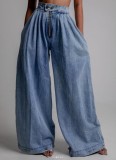 Women's Summer High-Waist Zip Cuffed Casual Loose Denim Pants