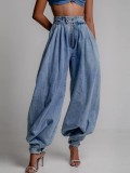 Women's Summer High-Waist Zip Cuffed Casual Loose Denim Pants