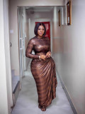 Women's Shiny Snake Print African Formal Dress