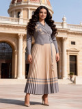 Women's Plus Size African Pleated Colorblock Slim Waist Chic Long Dress