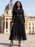 Women's Plus Size African Pleated Beaded Lace Cut-Out Chic Elegant Long Dress
