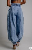 Women's Summer High-Waist Zip Cuffed Casual Loose Denim Pants