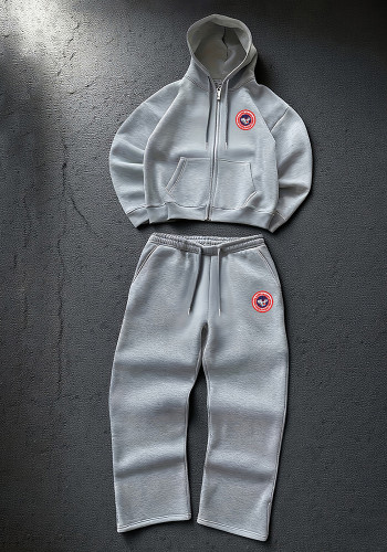 Casual Letter Badge Zipper Fleece Lined Hooded Sweatshirt and Sweatpants Set for Men and Women