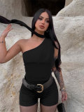 Women American Style Sexy Summer Slash Shoulder Sleeveless Flowy Ribbon Top