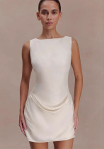 Women Sleeveless Pleated Backless Dress Women Sleeveless Pleated Backless Dress