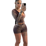 Women's Snake Print Polka Dot / Leopard Print Long Sleeve Sexy Shorts Set