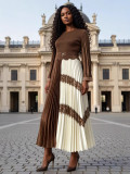 Plus Size African Women Pleated Color Block Elegant Maxi Dress