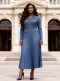 Plus Size African Women Pleated Beaded Elegant Maxi Dress