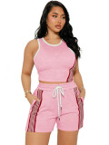 Women's Casual Fashion Tank Top and Side Stripe Drawstring Pocket Shorts Two-Piece Set