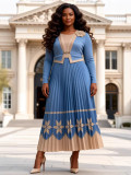 Plus Size African Women Pleated Beaded Embossed Maxi Dress