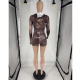 Women's Snake Print Polka Dot / Leopard Print Long Sleeve Sexy Shorts Set