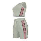 Women's Casual Fashion Tank Top and Side Stripe Drawstring Pocket Shorts Two-Piece Set