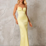 Chic Satin Strap Dress Sexy Low Back V-Neck Slim Fit Bodycon Evening Gown