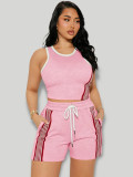 Women's Casual Fashion Tank Top and Side Stripe Drawstring Pocket Shorts Two-Piece Set