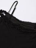 Sexy Mesh Strap Off Shoulder Low Back Asymmetrical Ruffle Long Dress